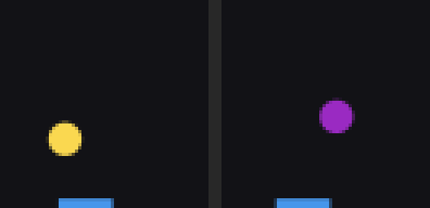 A light yellow ball and a heavy purple ball, side by side